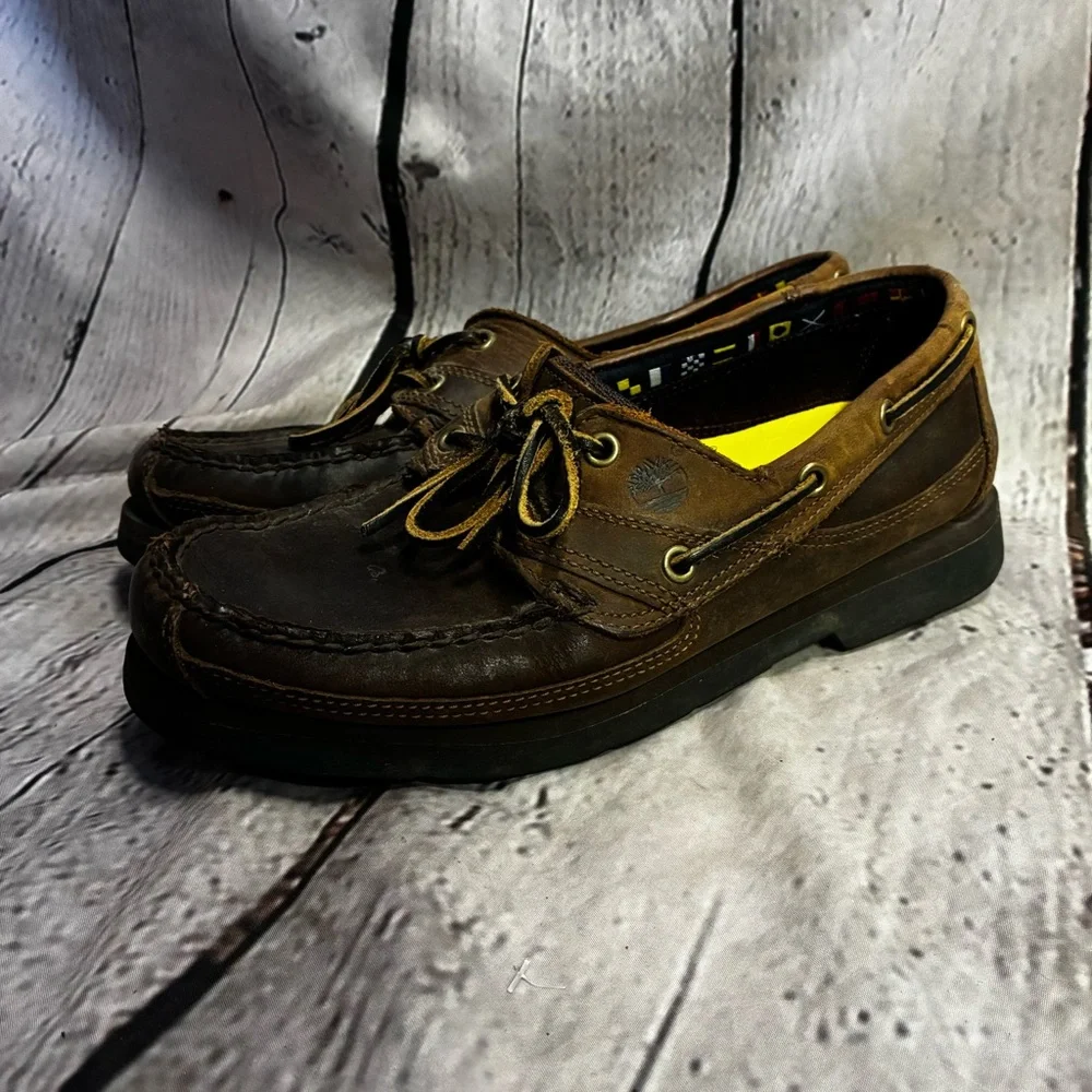 Timberland Brown Leather Slip On Preppy Loafer Nautical‎ Boat Shoe Casual Sz 8W